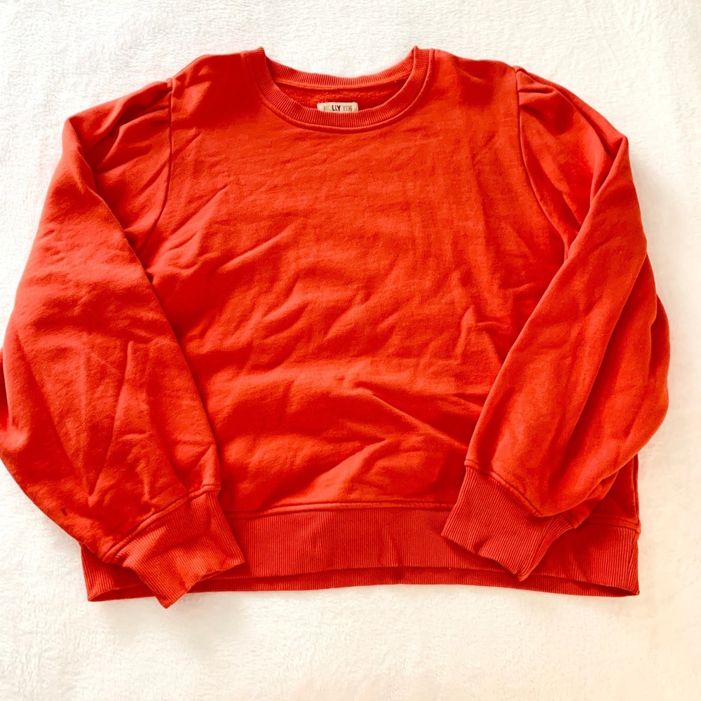 Molly Yeh Puff Sleeve Sweatshirt Women Size 2X Red Orange Cotton Fleece Pullover